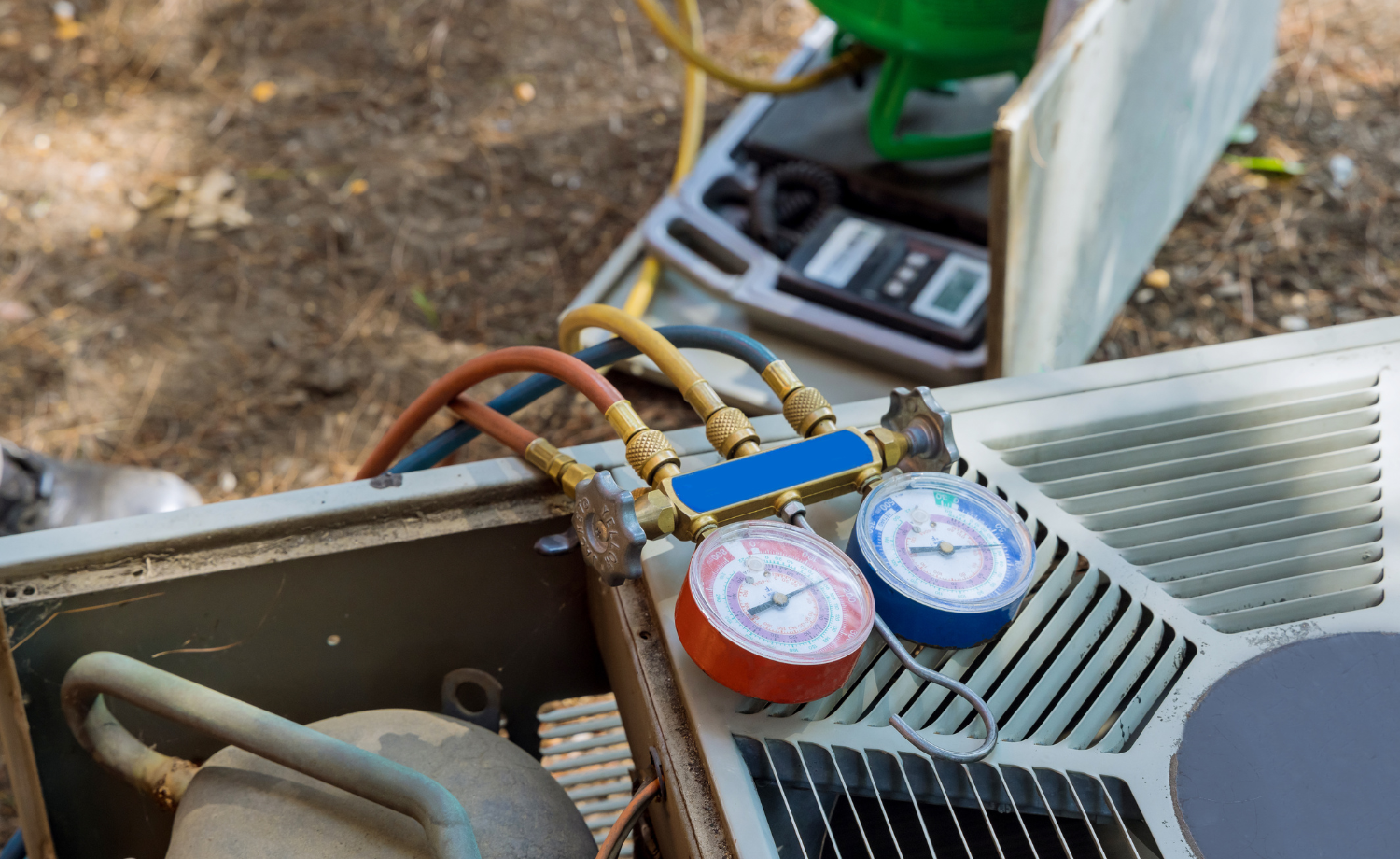 View of a red and blue HVAC testing calibration.