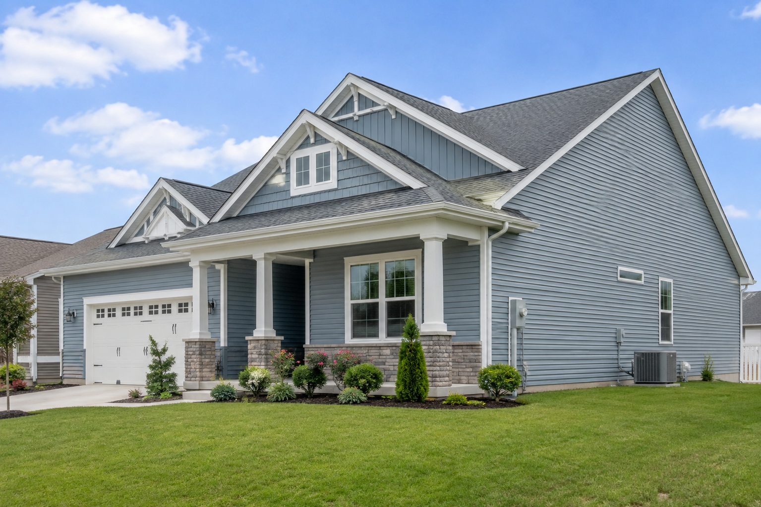 Side view of a residential home on a bright day.