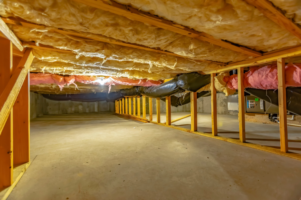 View of a crawl space encapsulation of a residential home.
